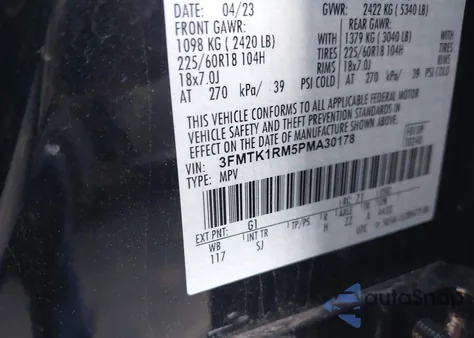 2023 Ford Mustang Mach-E Select z USA, uszkodzony, nr VIN 3FMTK1RM5PMA30178